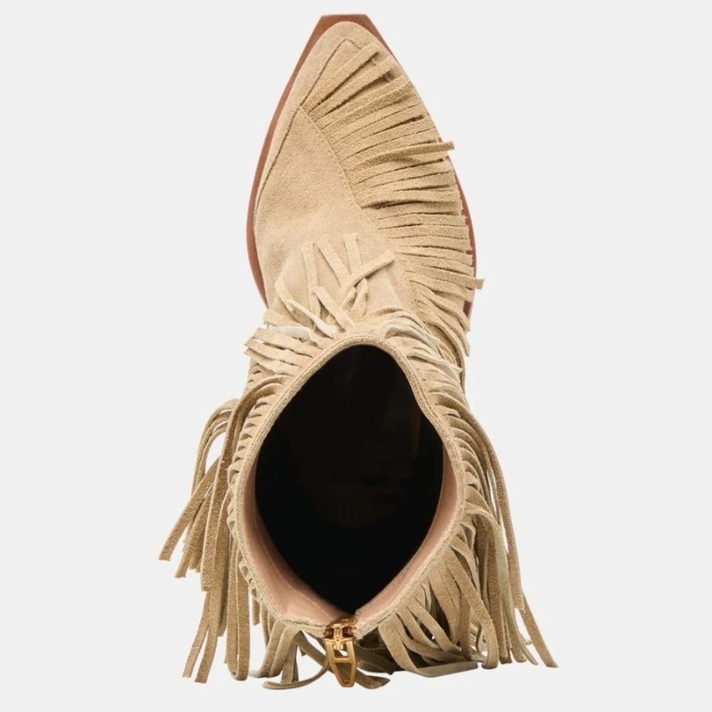 🤎🔹️Dolce Vita 🔹️Dark Taupe Suede TOREY Western  Fringe Ankle Booties - Picture 10 of 11